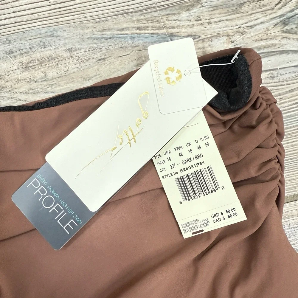 Profile by Gottex Women's Iota High Waist Bottom Ruched Brown Size‎ 16 NEW $58